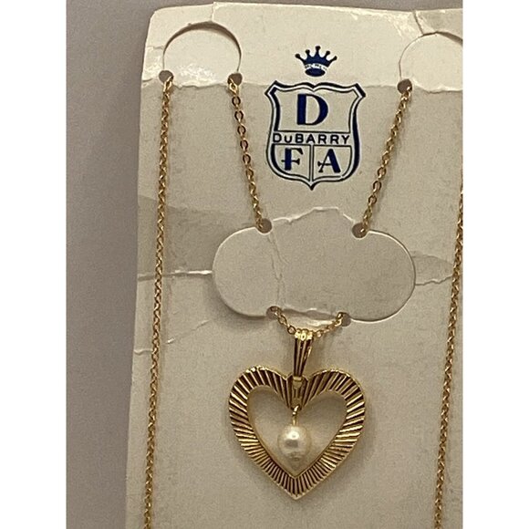 1960s Cultured Pearl Heart Pendant Necklace By DuBarry-NOS Vintage - Picture 3 of 5
